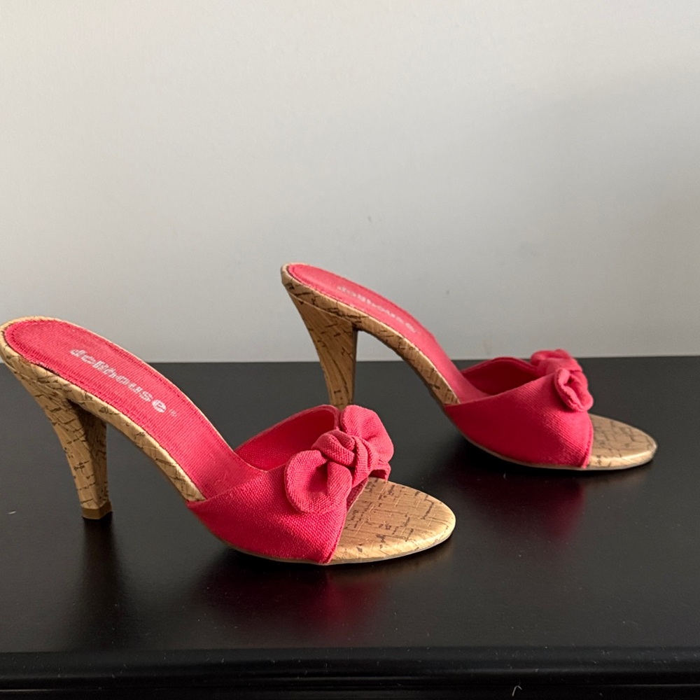 Dollhouse Red Cork Heels with Bow Sz 6.5 - Picture 4 of 9